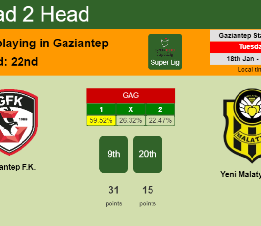 H2H, PREDICTION. Gaziantep F.K. vs Yeni Malatyaspor | Odds, preview, pick, kick-off time 18-01-2022 - Super Lig