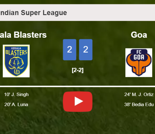 Goa manages to draw 2-2 with Kerala Blasters after recovering a 0-2 deficit. HIGHLIGHTS