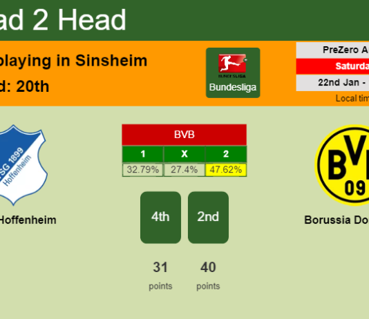 H2H, PREDICTION. TSG Hoffenheim vs Borussia Dortmund | Odds, preview, pick, kick-off time 22-01-2022 - Bundesliga