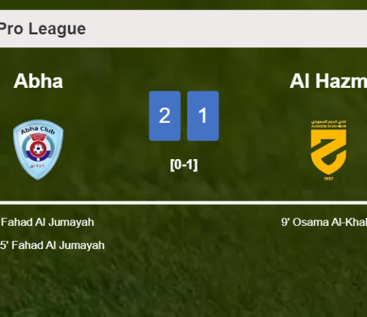 Abha recovers a 0-1 deficit to beat Al Hazm 2-1 with F. Al scoring 2 goals