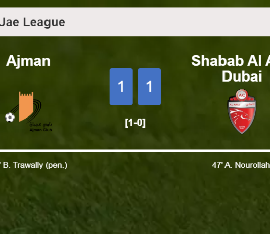 Ajman and Shabab Al Ahli Dubai draw 1-1 on Friday