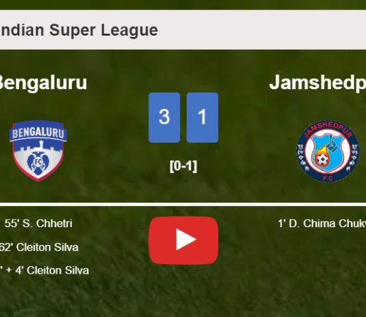 Bengaluru conquers Jamshedpur 3-1 after recovering from a 0-1 deficit. HIGHLIGHTS