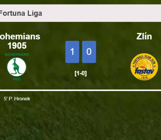 Bohemians 1905 defeats Zlín 1-0 with a goal scored by P. Hronek