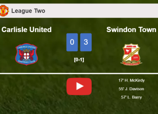 Swindon Town prevails over Carlisle United 3-0. HIGHLIGHTS