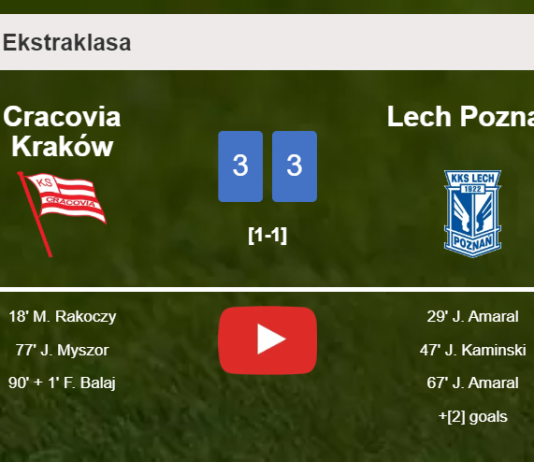 Cracovia Kraków and Lech Poznań draws a crazy match 3-3 on Sunday. HIGHLIGHTS