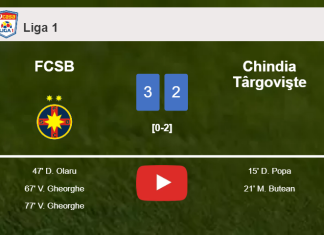 FCSB overcomes Chindia Târgovişte after recovering from a 0-2 deficit. HIGHLIGHTS