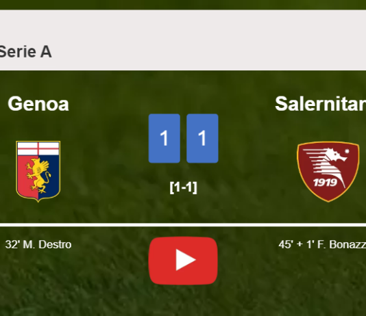 Genoa and Salernitana draw 1-1 on Sunday. HIGHLIGHTS