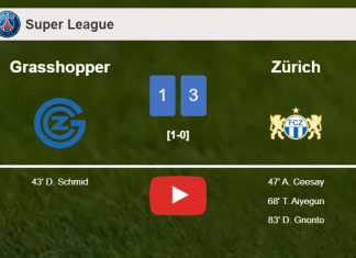 Zürich prevails over Grasshopper 3-1 after recovering from a 0-1 deficit. HIGHLIGHTS