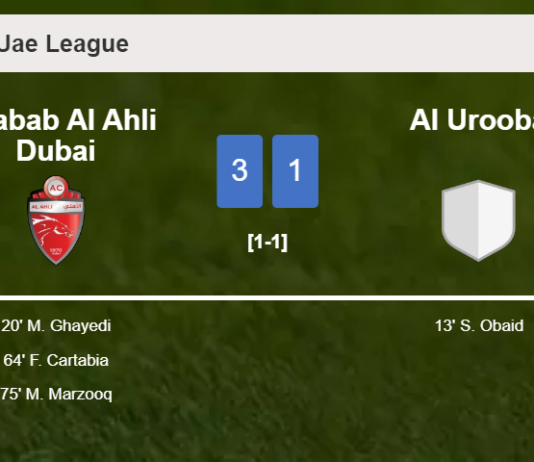 Shabab Al Ahli Dubai defeats Al Urooba 3-1 after recovering from a 0-1 deficit