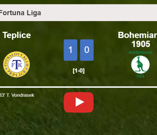 Teplice beats Bohemians 1905 1-0 with a goal scored by T. Vondrasek. HIGHLIGHTS