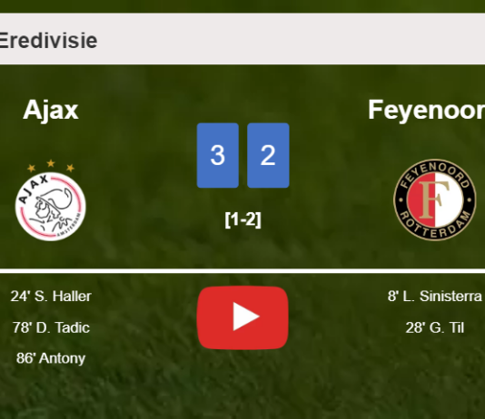 Ajax prevails over Feyenoord after recovering from a 1-2 deficit. HIGHLIGHTS