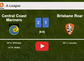 Central Coast Mariners beats Brisbane Roar 2-1. HIGHLIGHTS