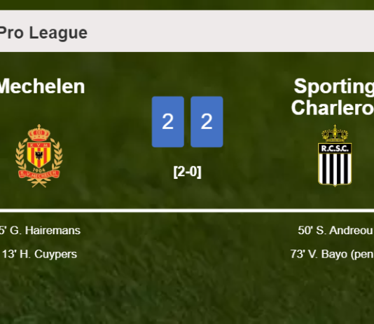 Sporting Charleroi manages to draw 2-2 with Mechelen after recovering a 0-2 deficit