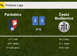 Pardubice and České Budějovice draws a hectic match 3-3 on Saturday
