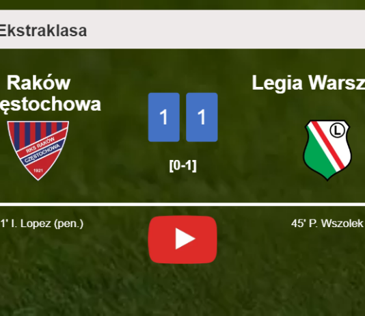 Raków Częstochowa and Legia Warszawa draw 1-1 on Saturday. HIGHLIGHTS