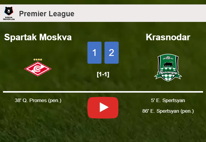 Spartak Moskva draws 0-0 with Krasnodar on Sunday. HIGHLIGHTS