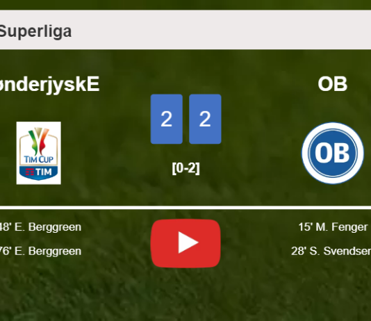 SønderjyskE manages to draw 2-2 with OB after recovering a 0-2 deficit. HIGHLIGHTS