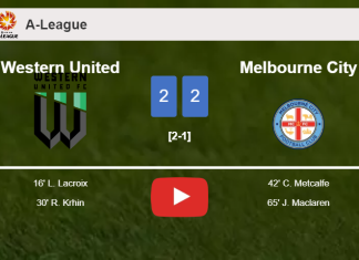Melbourne City manages to draw 2-2 with Western United after recovering a 0-2 deficit. HIGHLIGHTS