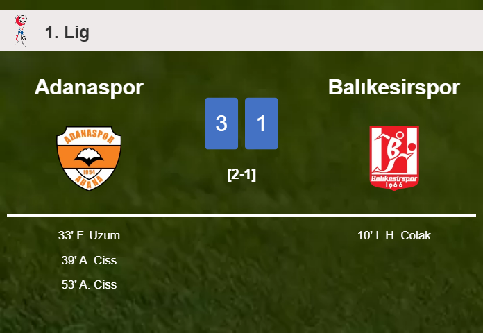 Adanaspor overcomes Balıkesirspor 3-1 after recovering from a 0-1 deficit