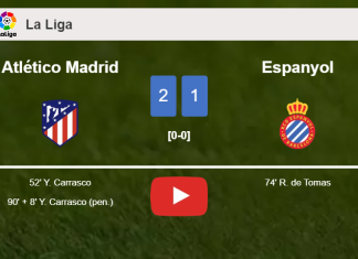 Atlético Madrid prevails over Espanyol 2-1 with Y. Carrasco scoring 2 goals. HIGHLIGHTS