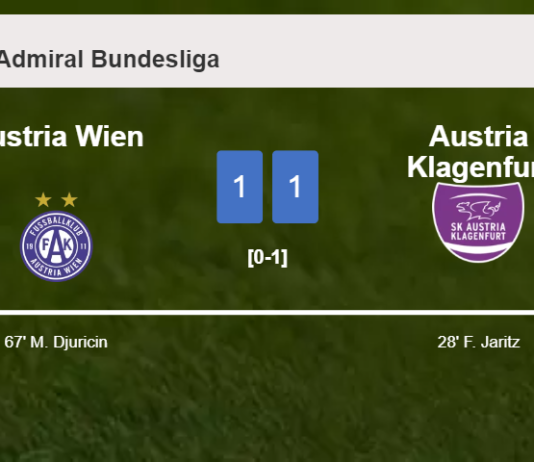 Austria Wien and Austria Klagenfurt draw 1-1 on Sunday