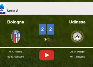 Bologna and Udinese draw 2-2 on Sunday. HIGHLIGHTS