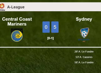 Sydney beats Central Coast Mariners 5-0 with 3 goals from A. Le