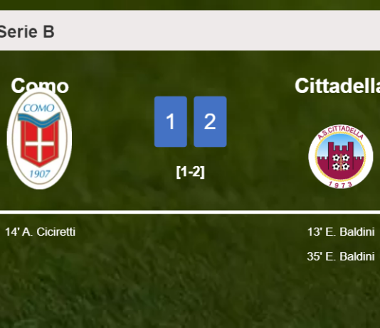Cittadella conquers Como 2-1 with E. Baldini scoring a double