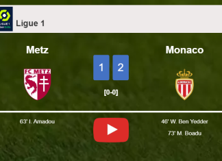 Monaco overcomes Metz 2-1. HIGHLIGHTS