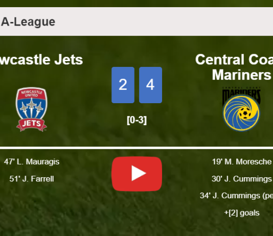 Central Coast Mariners tops Newcastle Jets 4-2. HIGHLIGHTS