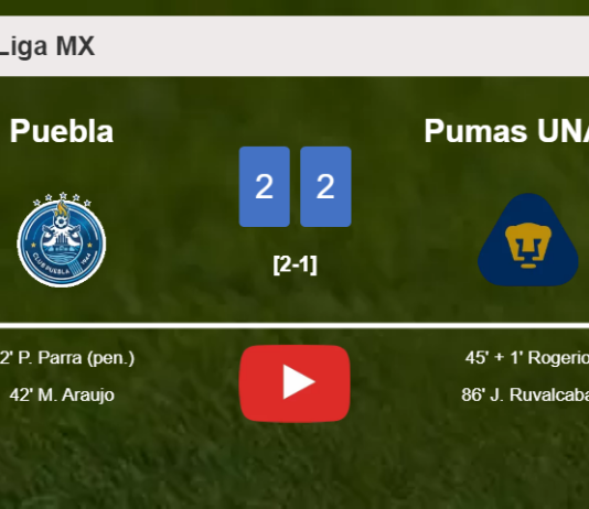 Pumas UNAM manages to draw 2-2 with Puebla after recovering a 0-2 deficit. HIGHLIGHTS