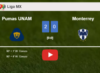 W. Corozo scores a double to give a 2-0 win to Pumas UNAM over Monterrey. HIGHLIGHTS