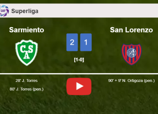 Sarmiento beats San Lorenzo 2-1 with J. Torres scoring 2 goals. HIGHLIGHTS