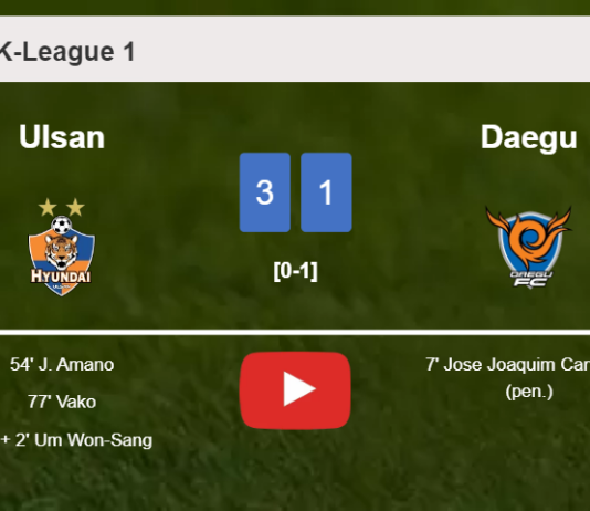 Ulsan tops Daegu 3-1 after recovering from a 0-1 deficit. HIGHLIGHTS