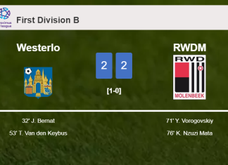RWDM manages to draw 2-2 with Westerlo after recovering a 0-2 deficit
