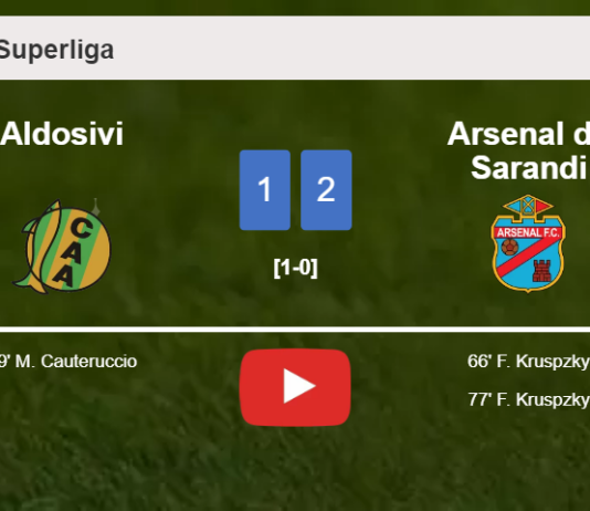 Arsenal de Sarandi recovers a 0-1 deficit to overcome Aldosivi 2-1 with F. Kruspzky scoring 2 goals. HIGHLIGHTS