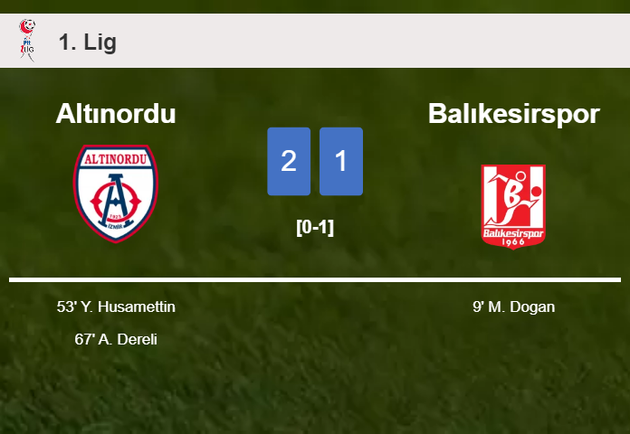 Altınordu recovers a 0-1 deficit to top Balıkesirspor 2-1