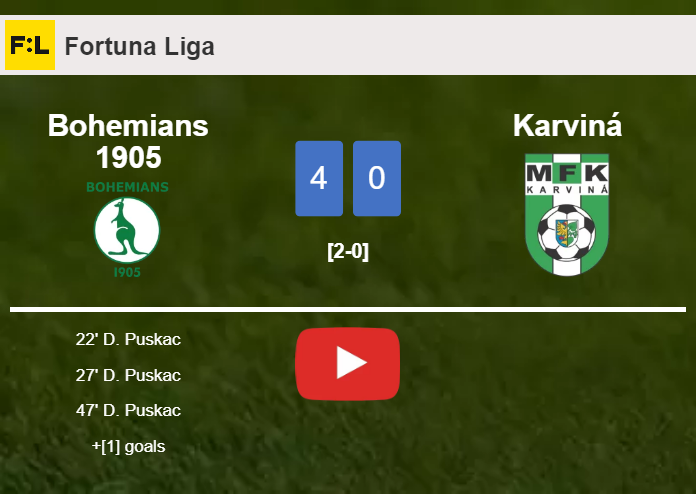 Bohemians 1905 demolishes Karviná 4-0 showing huge dominance. HIGHLIGHTS
