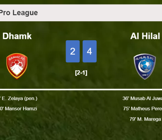 Al Hilal overcomes Dhamk after recovering from a 2-1 deficit