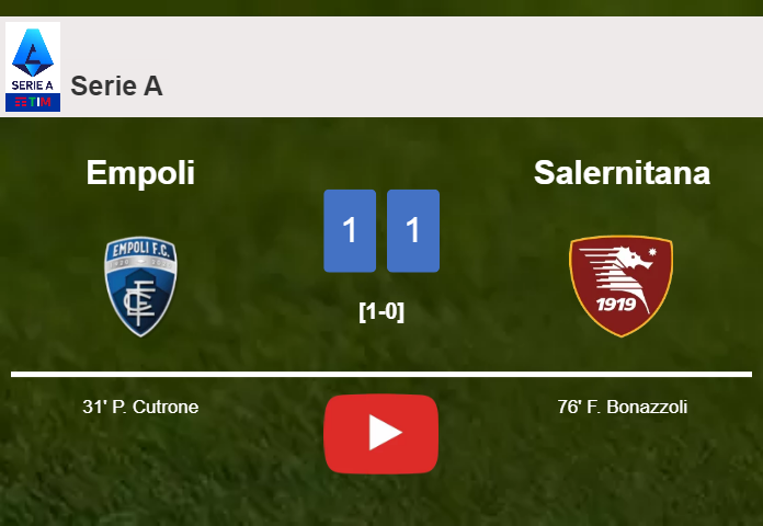 Empoli and Salernitana draw 1-1 after D. Perotti didn't convert a penalty. HIGHLIGHTS