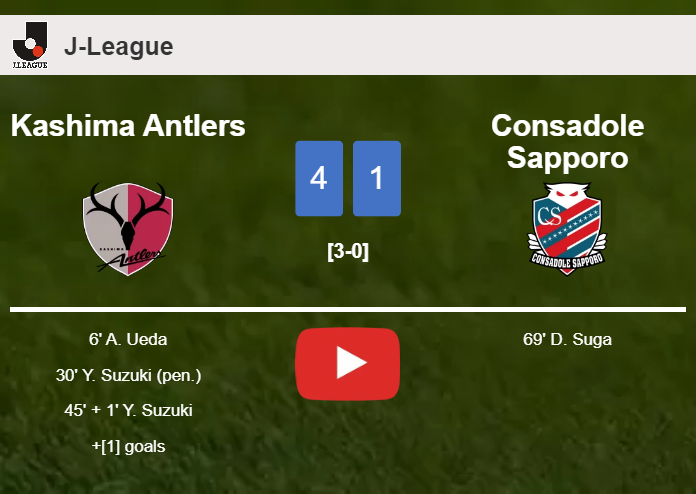 Kashima Antlers wipes out Consadole Sapporo 4-1 with a fantastic performance. HIGHLIGHTS