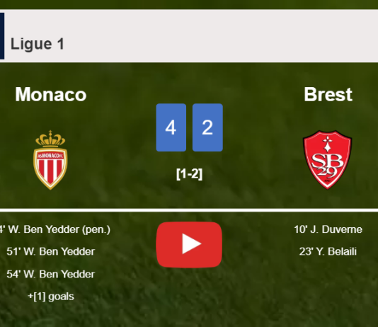Monaco tops Brest after recovering from a 0-2 deficit. HIGHLIGHTS