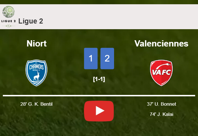Valenciennes recovers a 0-1 deficit to defeat Niort 2-1. HIGHLIGHTS