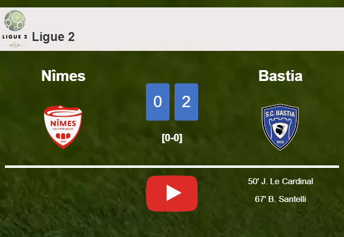 Bastia defeats Nîmes 1-0 with a goal scored by B. Santelli. HIGHLIGHTS