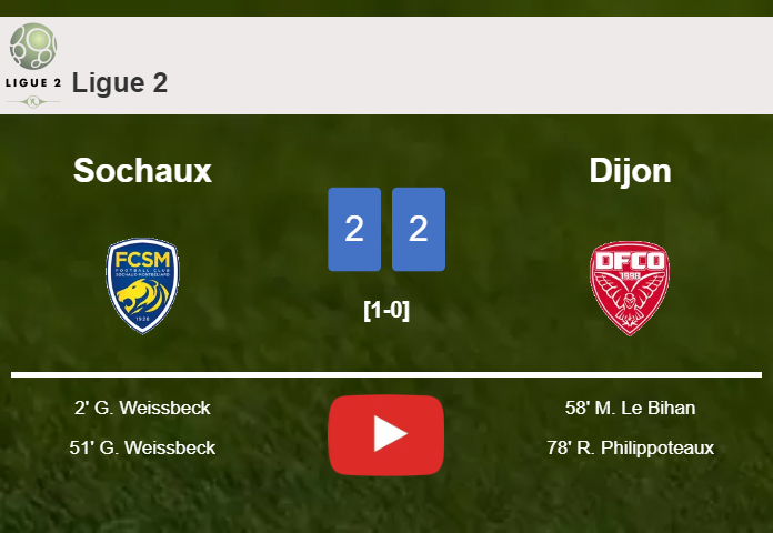 Dijon manages to draw 2-2 with Sochaux after recovering a 0-2 deficit. HIGHLIGHTS