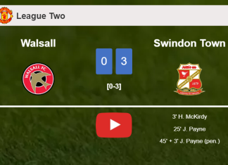 Swindon Town beats Walsall 3-0. HIGHLIGHTS