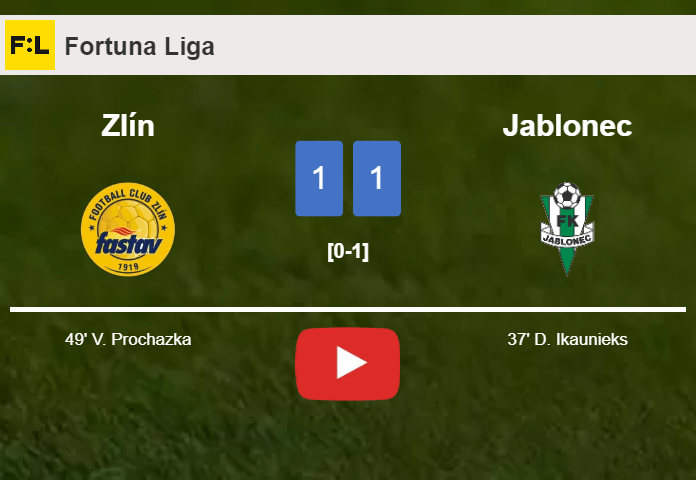 Zlín and Jablonec draw 1-1 on Saturday. HIGHLIGHTS
