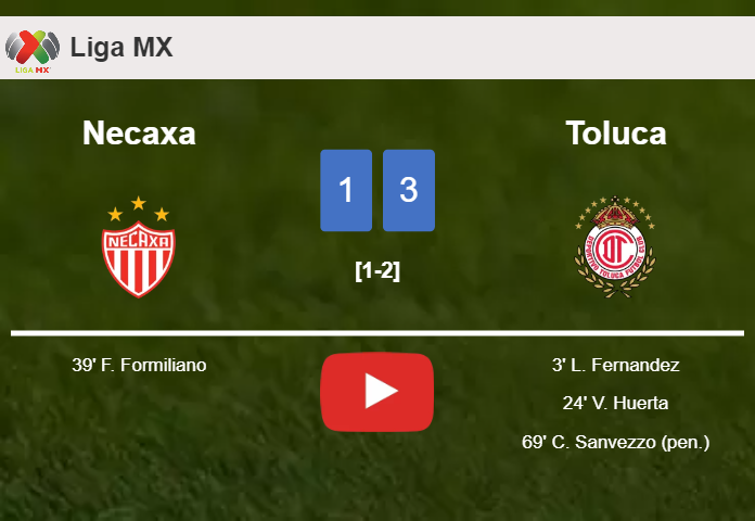 Toluca defeats Necaxa 3-1. HIGHLIGHTS