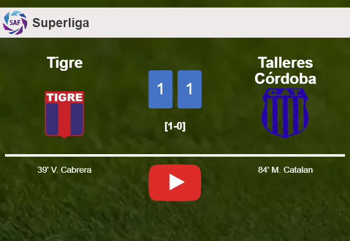 Tigre and Talleres Córdoba draw 1-1 on Saturday. HIGHLIGHTS