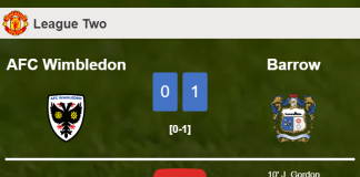 Barrow conquers AFC Wimbledon 1-0 with a goal scored by J. Gordon. HIGHLIGHTS